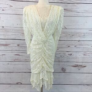 A La Carte lace cream vintage dress ruched